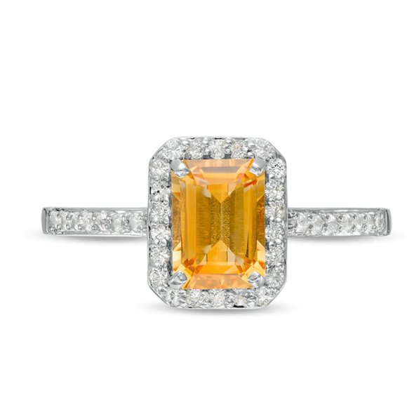 NWOT Emerald-Cut Lab-Created Citrine and White Sapphire Ring Size 7 - Picture 1 of 9